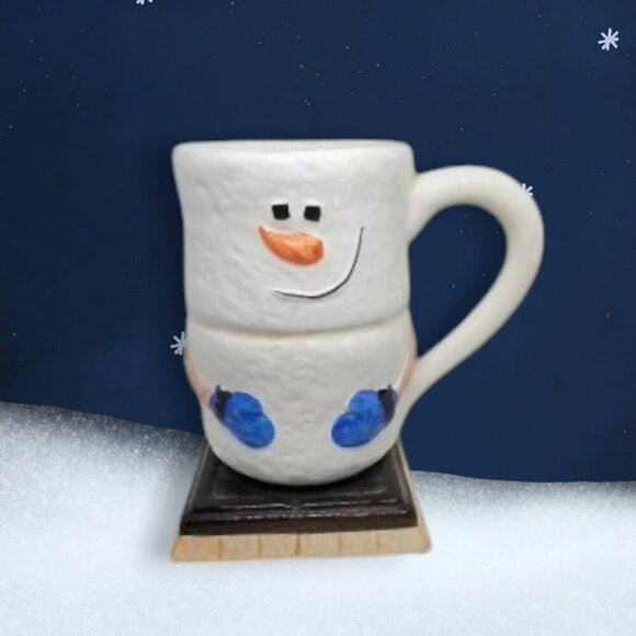 Christmas Cute Snowman as A Smores Design Mug with Flat Bottom - Picture 1 of 4